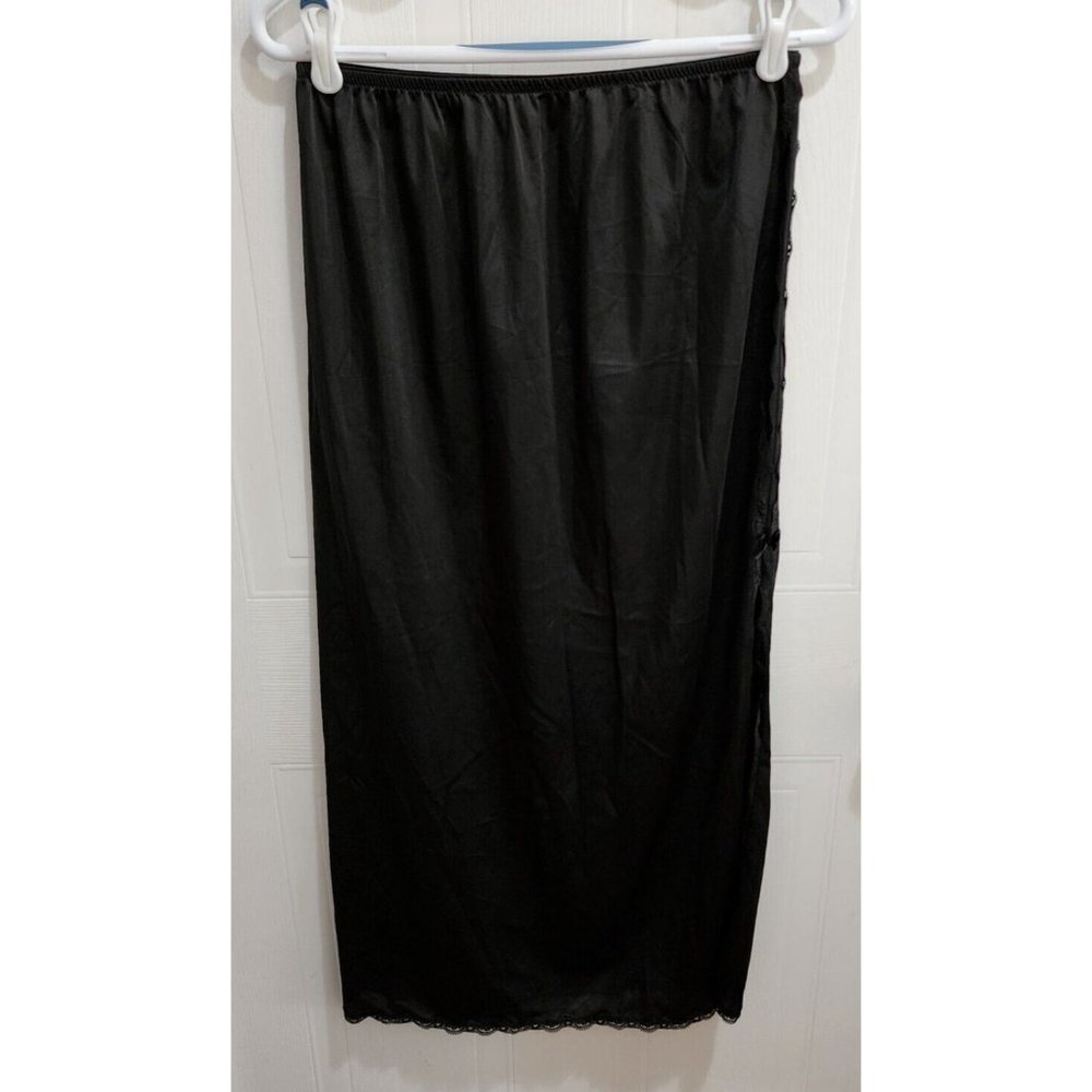 Vtg 50s VANITY FAIR Half Slip Skirt Side Slit/Lace Nylon Black Size Medium LL